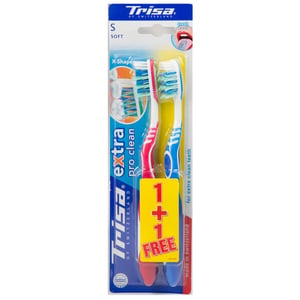 Trisa Toothbrush Extra Pro Clean Soft 2pc Assorted Colours