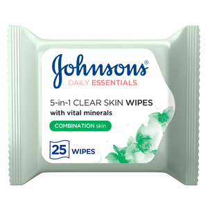 Johnson's Cleansing Face Wipes Daily Essentials 5-in-1 Clear Skin Combination Skin 25pcs