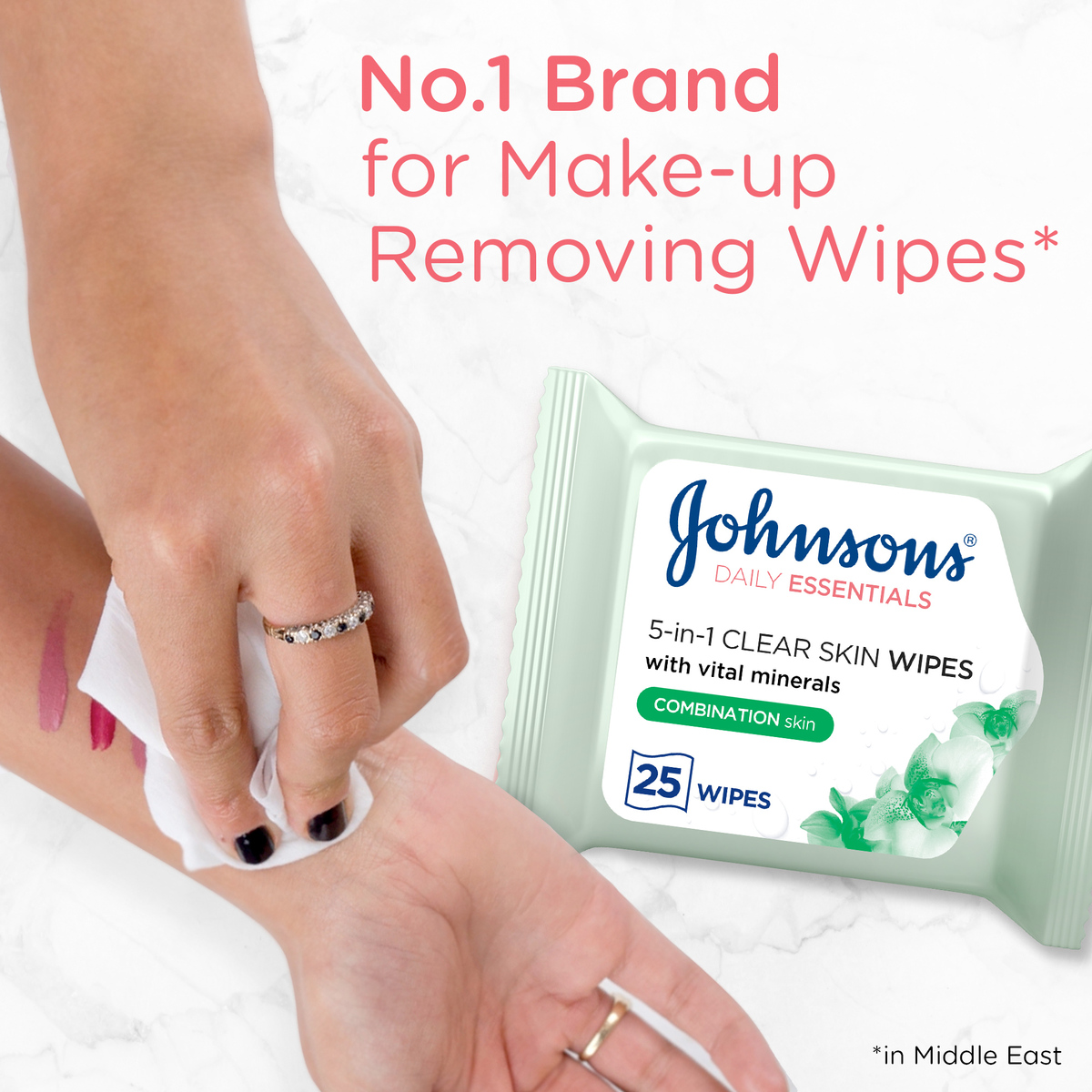 Johnson's Cleansing Face Wipes Daily Essentials 5-in-1 Clear Skin Combination Skin 25 pcs