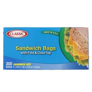 Classic Sandwich Bags With Fold And Close Top Size 15.8cm x 13.9cm 300 Bags