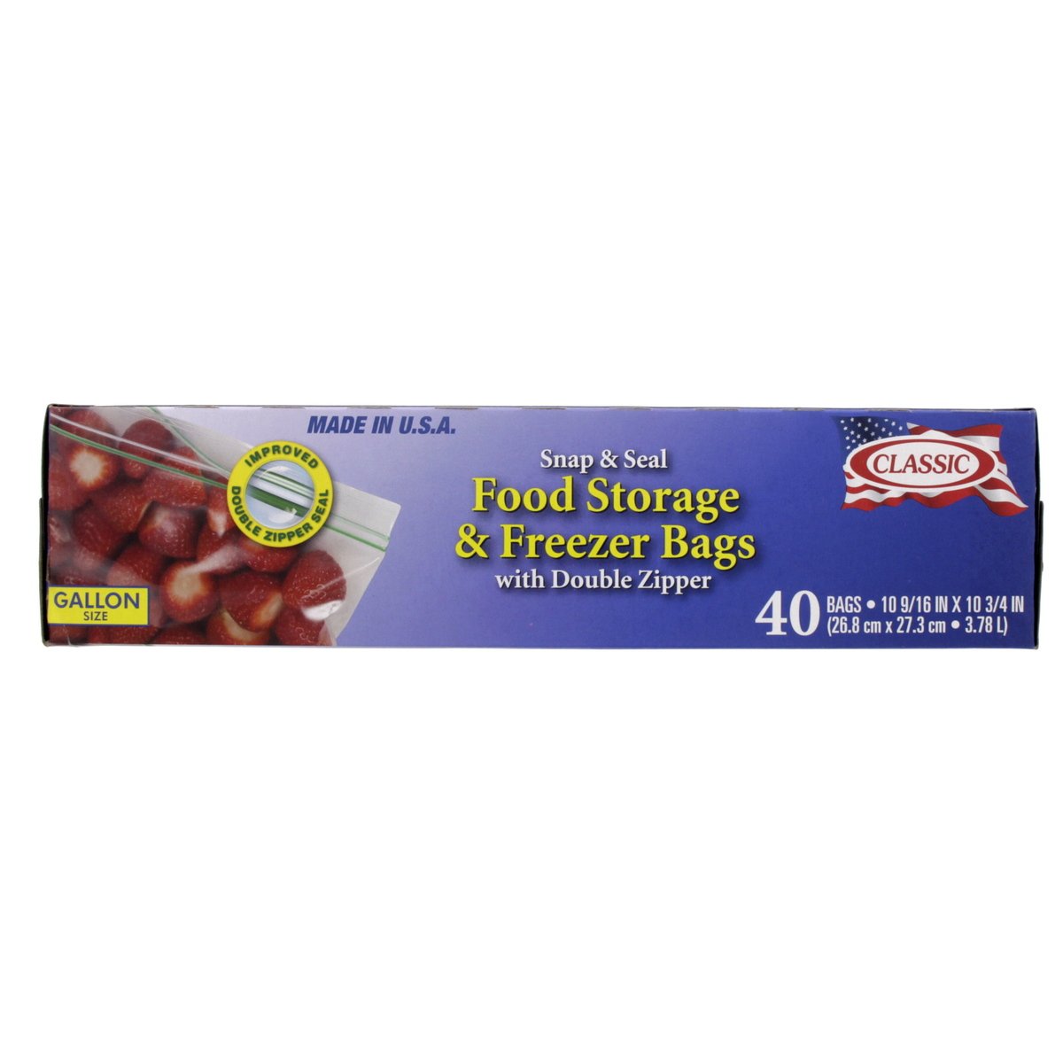 Classic Snap & Seal Food Storage & Freezer Bags 1 Gallon Size 26.8cm x 27.3cm 40pcs