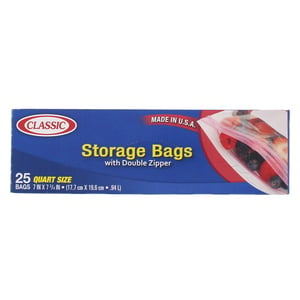 Classic Snap & Seal Food Storage & Freezer Bags 1Quart Size 17.8 x 19.6cm 25pcs