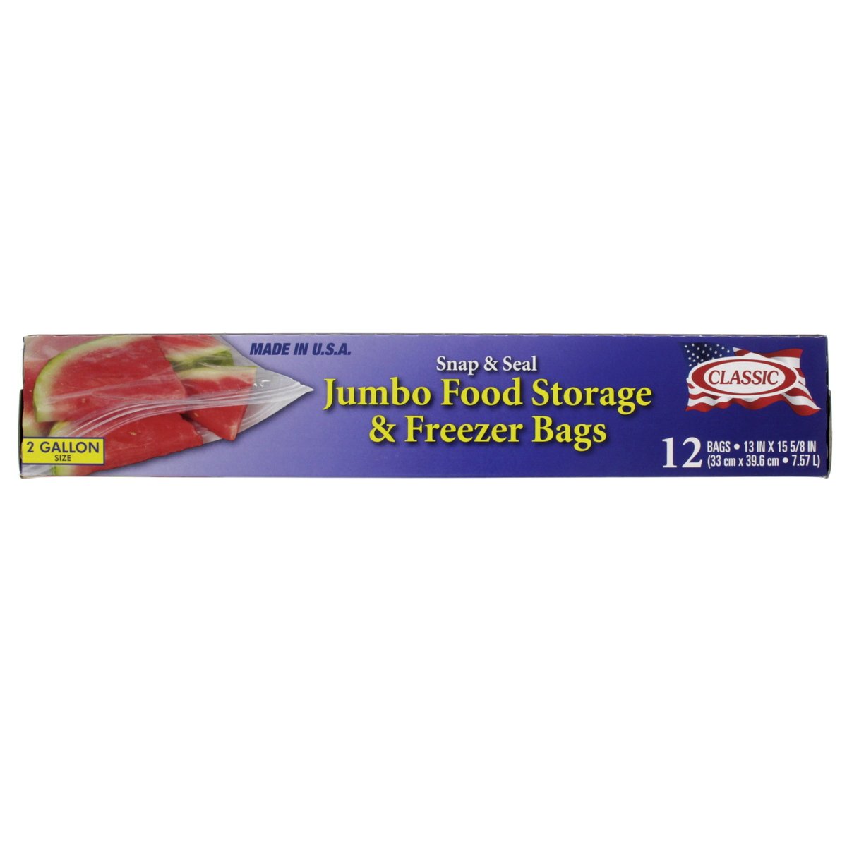 Classic Snap & Seal Jumbo Food Storage & Freezer Bags 2 Gallon Size 33 x 39.6cm 12pcs