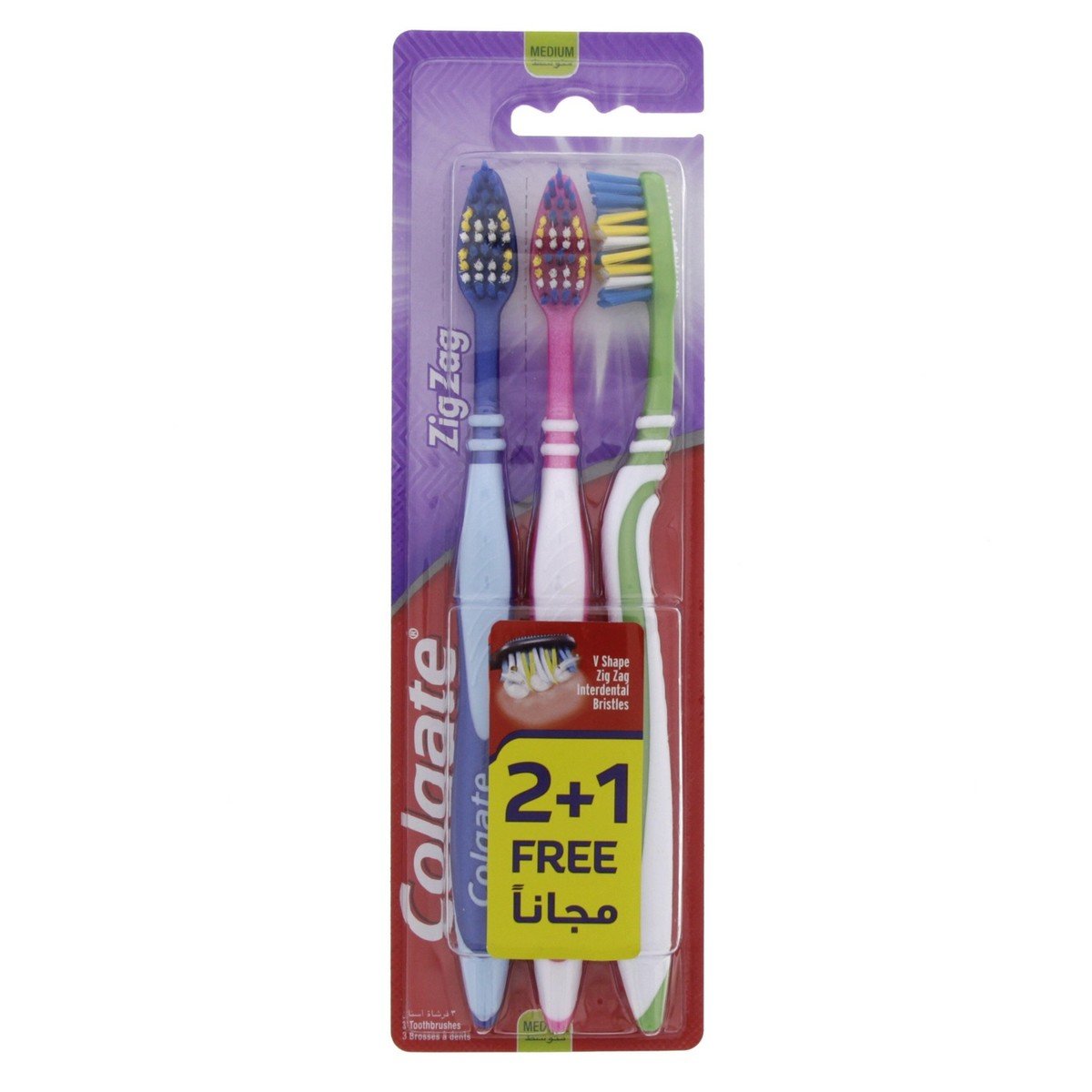 Colgate Toothbrush ZigZag Medium 3pcs Assorted Colour