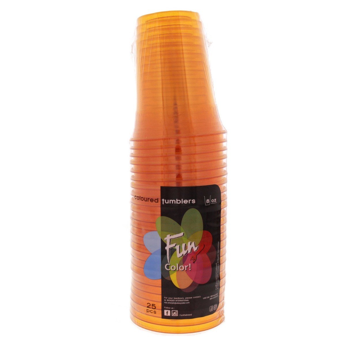 Fun Coloured Plastic Cup Orange, 25 pcs