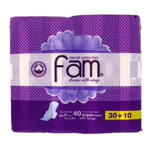 Buy Fam Classic with Wings Natural Cotton Feel Super Sanitary 40pcs Online at Best Price | Sanpro Pads | Lulu Kuwait in UAE