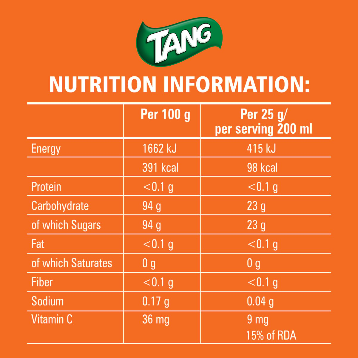 Tang Orange Instant Powdered Drink Value Pack 2.5 kg