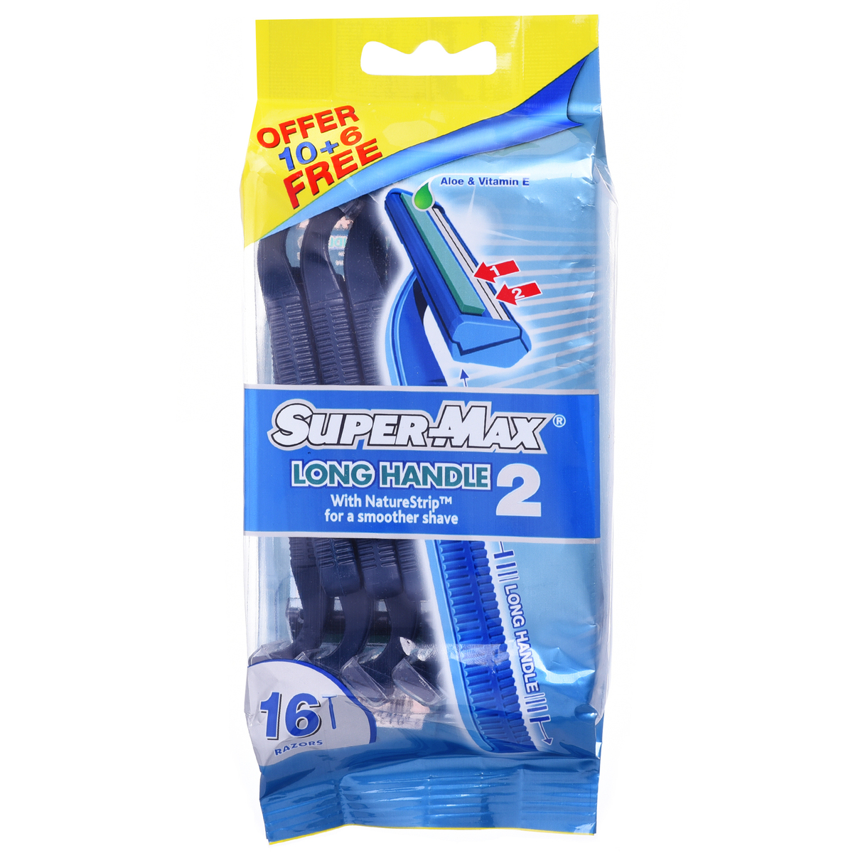 Supermax Men Disposable Long Handle Twin Blade 10 + 6