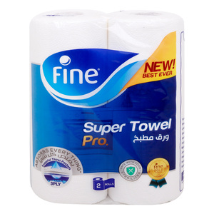 Fine Super Towel Pro New & Improved Sterilized & Half Perforated Kitchen Paper Towel 3ply 2 Rolls