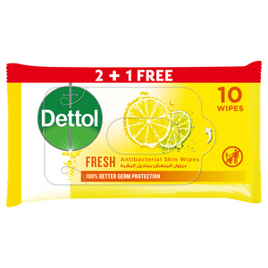 Buy Dettol Fresh Skin Wipes 10pcs x 2pkt + 1 Online at Best Price | Travel Tissue &Wipes | Lulu Kuwait in UAE