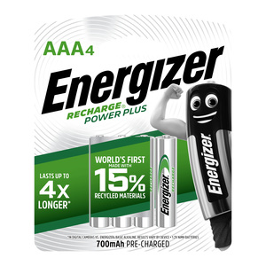 Energizer Recharge Power Plus AAA Battery, 1.2 V, 4 Pcs, NH12PPBP4