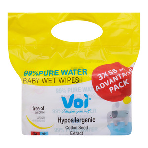 اشتري قم بشراء Voi Baby Wet Wipes 99% Pure Water Value Pack 3 x 56pcs Online at Best Price من الموقع - من لولو هايبر ماركت Baby Wipes في الكويت