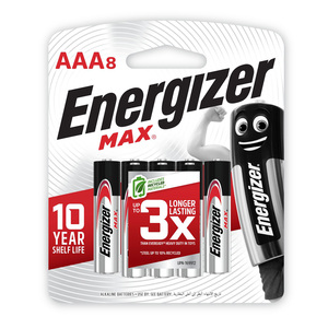 Energizer Max Alkaline AAA Battery, 1.5 V, 8 Pcs, E92BP8