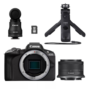 Canon 24.2 MP EOS R50 Mirrorless Camera Content Creator Kit with RF-S, 18-45 mm, IS STM Lens