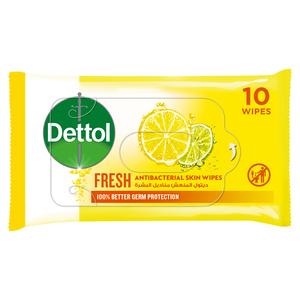 Buy Dettol Fresh Antibacterial Skin Wipes 10 pcs Online at Best Price | Travel Tissue &Wipes | Lulu Egypt in UAE