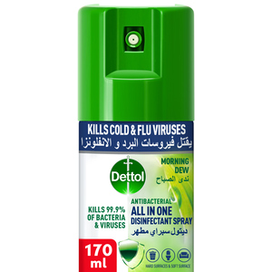 Buy Dettol All In One Morning Dew Antibacterial Disinfectant Spray, 170 ml Online at Best Price | Disinfectants | Lulu UAE in UAE