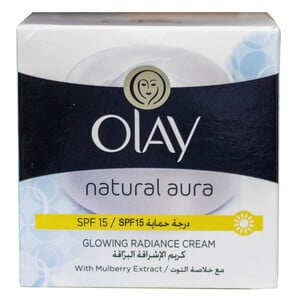 Buy Olay Natural Aura Glowing Radiance Day Cream SPF 15 100 g Online at Best Price | Moistur.Cream/Fluid | Lulu Kuwait in Kuwait