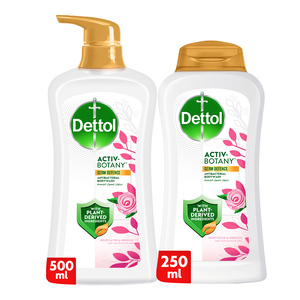 Dettol Activ-Botany Antibacterial Bodywash, Rosewater & Hibiscus Fragrance 500 ml + 250 ml