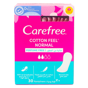 Carefree Cotton Feel Perfume Free Breathable Pantyliners 30 pcs