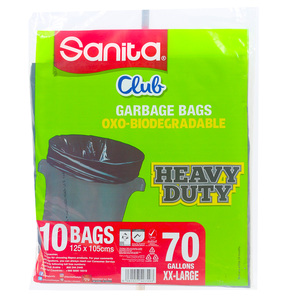 Sanita Club Oxo-Biodegradable Garbage Bags 70 Gallons XX-Large Size 125 x 105cm 10 pcs
