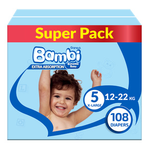 Buy Sanita Bambi Baby Diaper Size 5 Extra Large 12-22kg 108pcs Online at Best Price | Baby Nappies | Lulu Kuwait in Kuwait