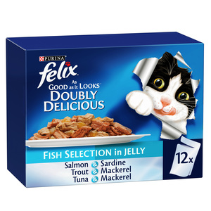 Purina Felix Doubly Delicious Fish Selections In Jelly ( Salmon & Sardine, Trout & Mackerel, Tuna & Mackerel ) 12 x 85 g