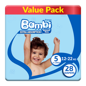 Sanita Bambi Baby Diaper Value Pack Size 5 Extra Large 12-22kg 28 pcs