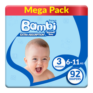 Sanita Bambi Baby Diaper Mega Pack Size 3 Medium 6-11kg 92 pcs