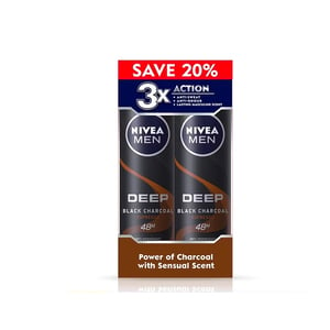 Nivea Men Deodorant Deep Black Charcoal 2 X 150ml