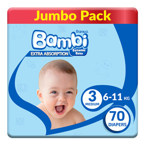 Buy Sanita Bambi Baby Diaper Jumbo Pack Size 3 Medium 6-11kg 70 pcs Online at Best Price | Baby Nappies | Lulu UAE in Saudi Arabia