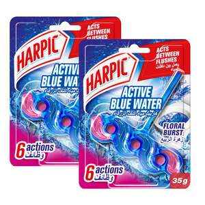 Buy Harpic Active Blue Water Toilet Cleaner Rim Block Floral Burst 2 x 35 g Online at Best Price | Toilet Blocks | Lulu Kuwait in UAE