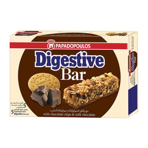 اشتري قم بشراء Papadopoulos Digestive Bar With Chocolate Chips & Milk Chocolate, 5 x 28 g Online at Best Price من الموقع - من لولو هايبر ماركت Cereal Bars في الكويت