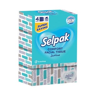 اشتري قم بشراء Selpak Comfort Facial Tissue 2ply Value Pack 4 x 150 Sheets Online at Best Price من الموقع - من لولو هايبر ماركت Facial Tissues في الامارات