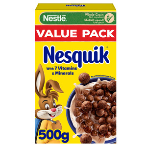Buy Nestle Nesquik Chocolate Breakfast Cereal Pack 500 g Online at Best Price | Sugar & chocolate cereals | Lulu Kuwait in Kuwait