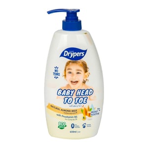 Drypers Baby Bath Head To Toe Natural Almond Milk 650 ml