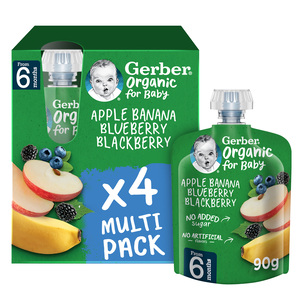 Gerber Organic Apple, Banana, Blueberry & Blackberry Baby Food From 6 Months 4 x 90 g