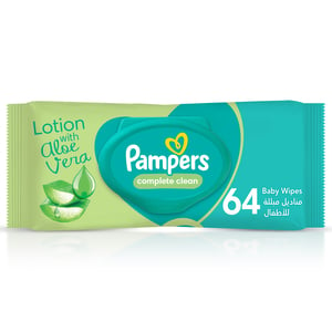 Buy Pampers Complete Clean Baby Wipes with Aloe Vera Lotion 64 pcs Online at Best Price | Baby Wipes | Lulu Kuwait in Kuwait