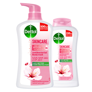 اشتري قم بشراء Dettol Skincare Anti Bacterial Body Wash Rose & Sakura Blossom 500 ml + 250 ml Online at Best Price من الموقع - من لولو هايبر ماركت Shower Gel&Body Wash في الامارات