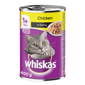 Buy Whiskas Chicken in Gravy Can Wet Cat Food for 1+ Years Adult Cats 400 g Online at Best Price | Cat Food | Lulu KSA in Kuwait