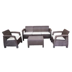Home Needs Rattan Sofa Set 4pcs ( 1x3Seater, 2xSingle Seater, 1xTeapoy ), Brown Color.