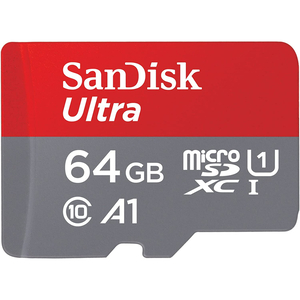 SanDisk Ultra UHS I MicroSD Card, 64 GB, 140MB/s, Gray/Red, SDSQUAB-064G-GN6MN