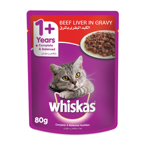 Whiskas Beef Liver in Gravy Wet Cat Food Pouch for 1+ Years Adult Cats 80 g
