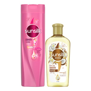 اشتري قم بشراء Sunsilk Strength & Shine Shampoo 400 ml + Give Me Smooth Hair Oil 250 ml Online at Best Price من الموقع - من لولو هايبر ماركت Shampoo في الامارات