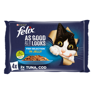 Purina Felix As Good As It Looks Fish Selection In Jelly Tuna & Cod Wet Cat Food 4 x 85 g