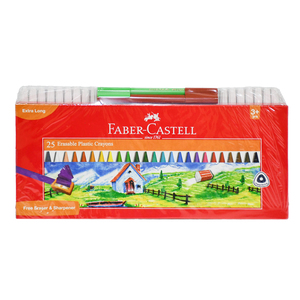 Faber-Castell Erasable Plastic Crayons, Extra Long, 25 pcs + Fibre-Tip Colour Markers, 30 pcs + Conncetor Pens, 2 pcs