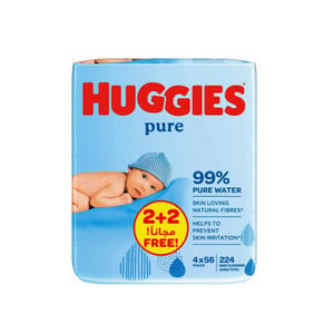 Huggies Pure Baby Wipes 4 x 56 pcs