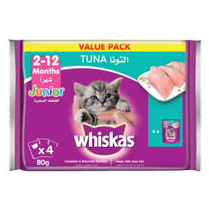 Whiskas Junior Tuna Wet Kitten Food Pouch for Kittens from 2 to 12 months 4 x 80 g