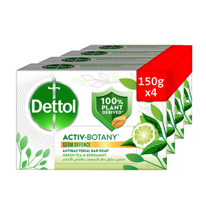 Dettol Activ-Botany Green Tea & Bergamot Antibacterial Bar Soap Value Pack 4 x 150 g