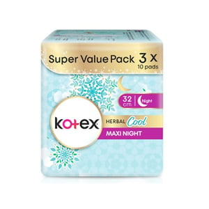 Kotex HerbalCool Wings Overnight Natural Care 3X10's