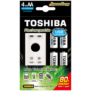 Toshiba USB Charger with 4 Pcs AA Battery, 2000 mAh